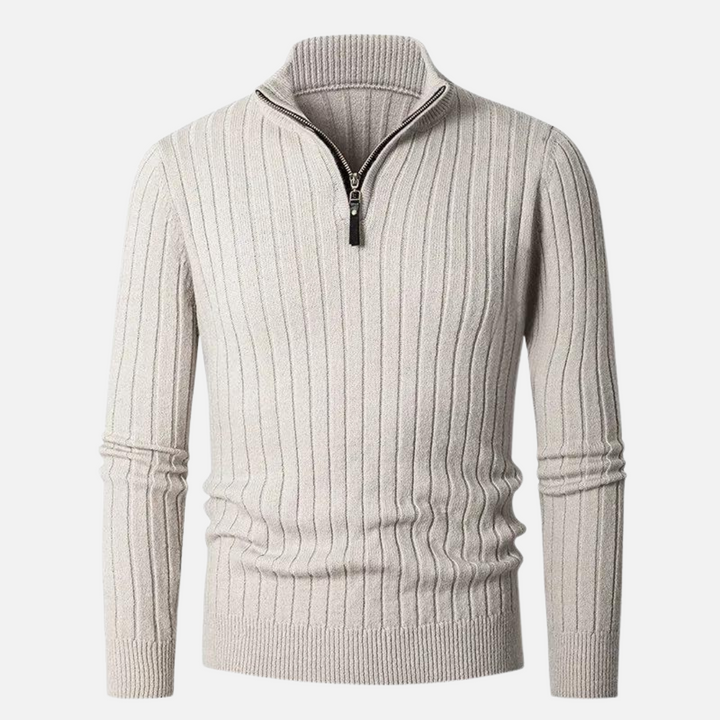 Men's Soft Ribbed Half-Zip Sweater – Spun Blend with High Collar