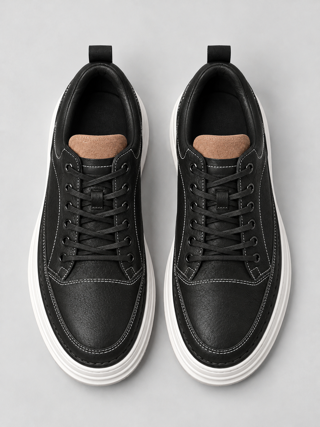 Men’s Leather Look Trainers – Lace Up Platform Sole Casual Shoes