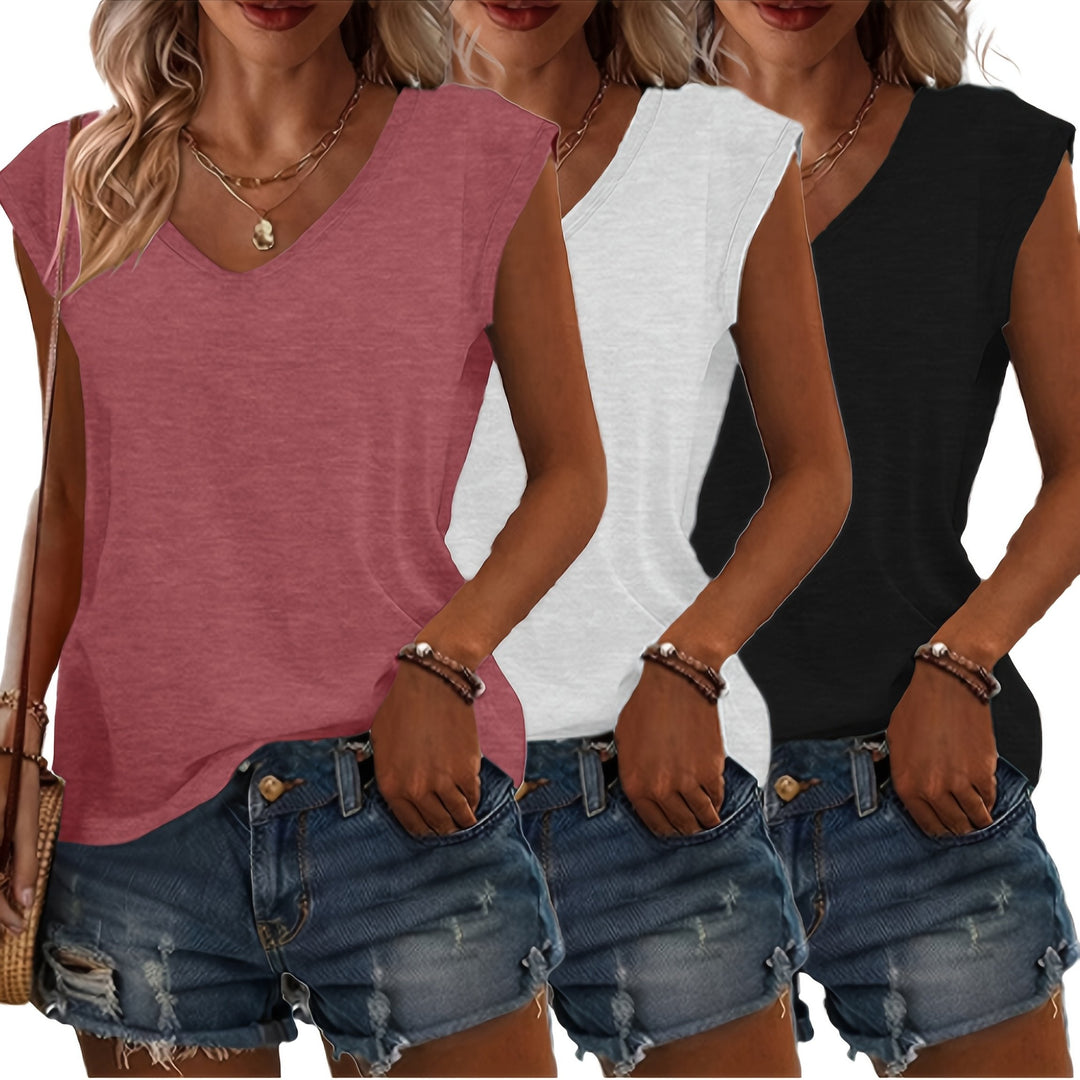 Women's T-Shirt Set | 3-Piece with V-Neck & Sleeveless Design