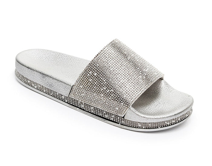 Women's Sparkling Crystal Embellished Slides Sandals