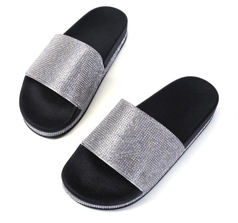 Women's Sparkling Crystal Embellished Slides Sandals