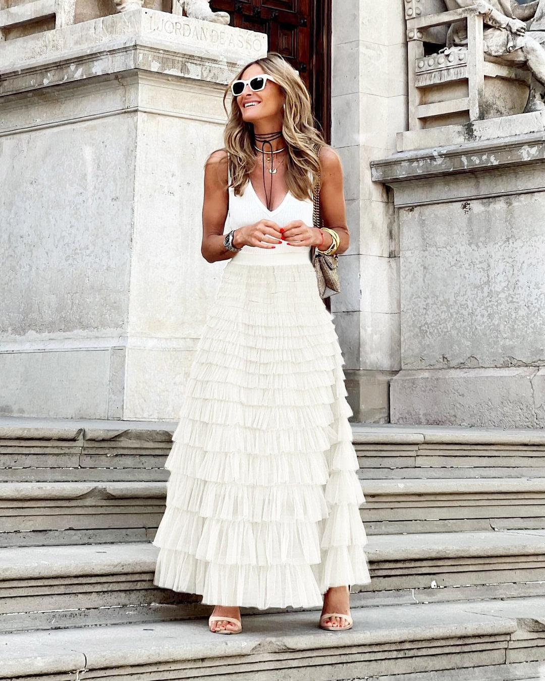Long Tulle Skirt with Elastic Waist