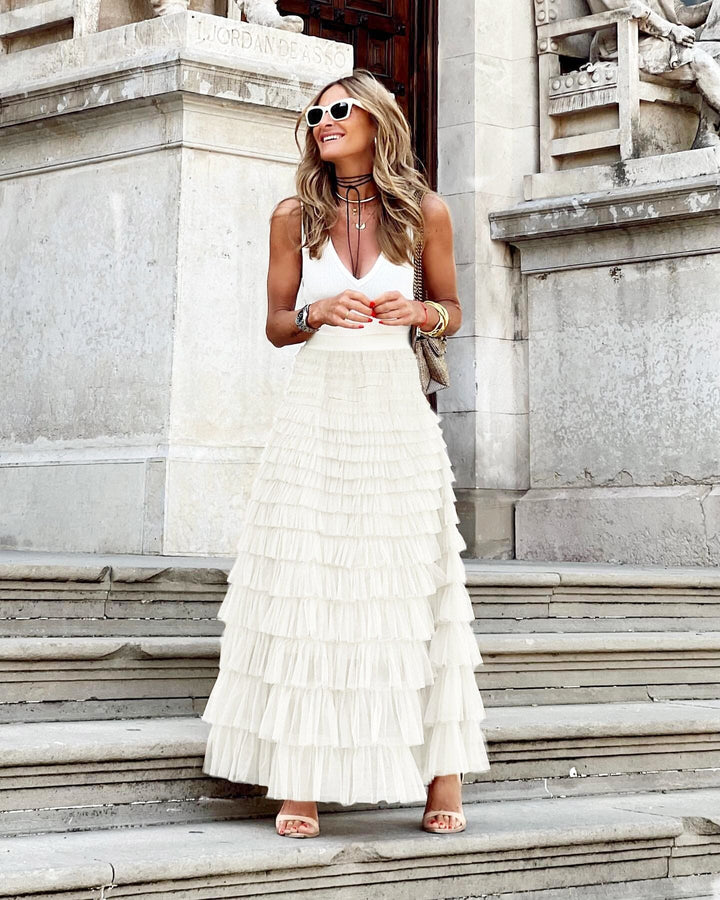 Long Tulle Skirt with Elastic Waist