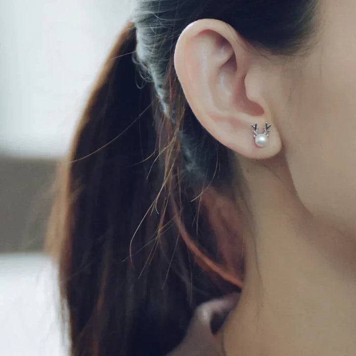 Deer Pearl Stud Earrings, view 4 - Elena Harper