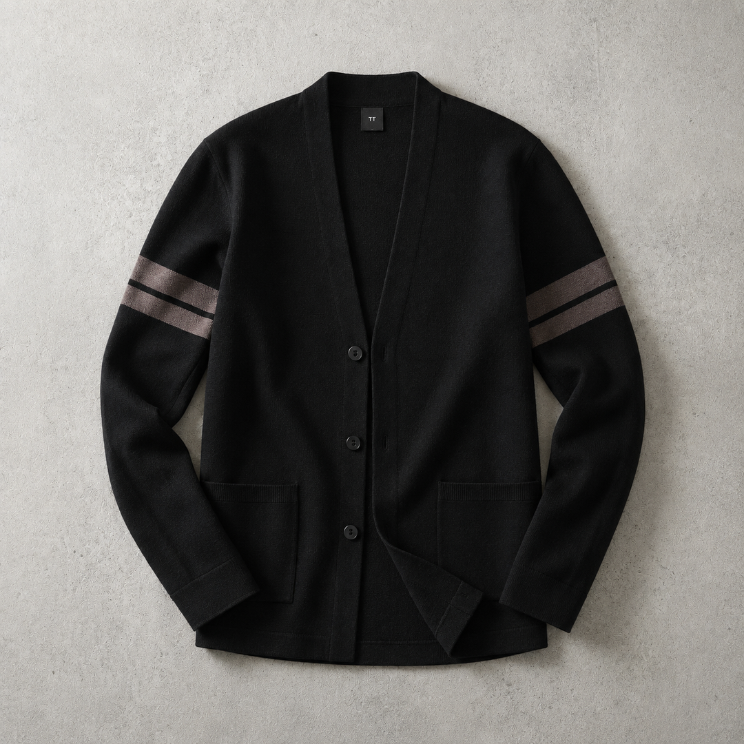 Biarritz Stripe Sleeve Knit Cardigan, view 2 - Elena Harper