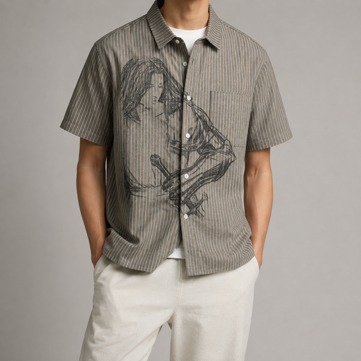 Bibury Striped Sketch Print Shirt, view 2 - Elena Harper