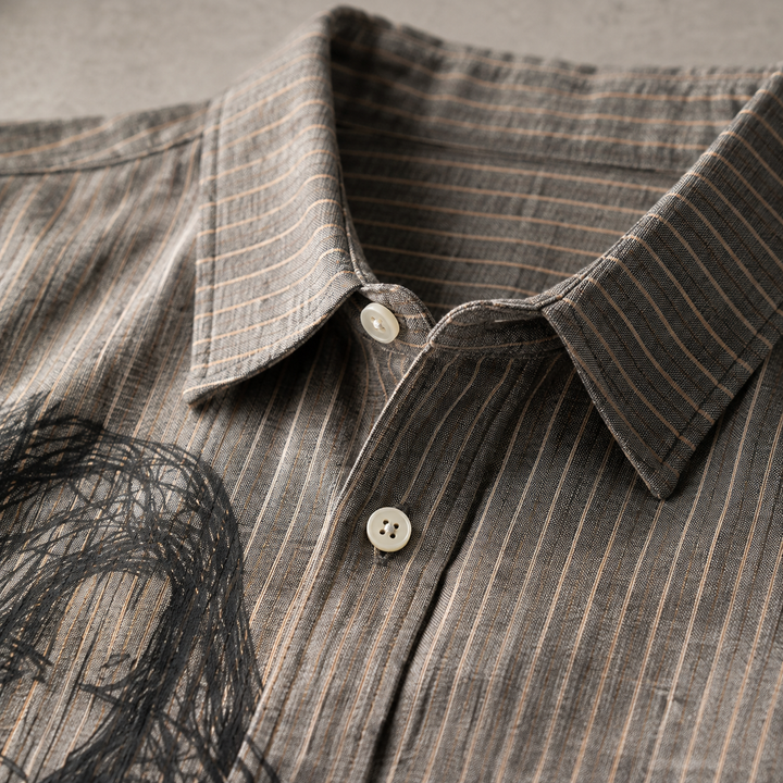 Bibury Striped Sketch Print Shirt, view 3 - Elena Harper
