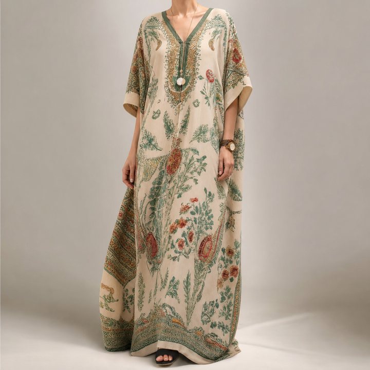 Perugia Printed V Neck Kaftan Maxi Dress