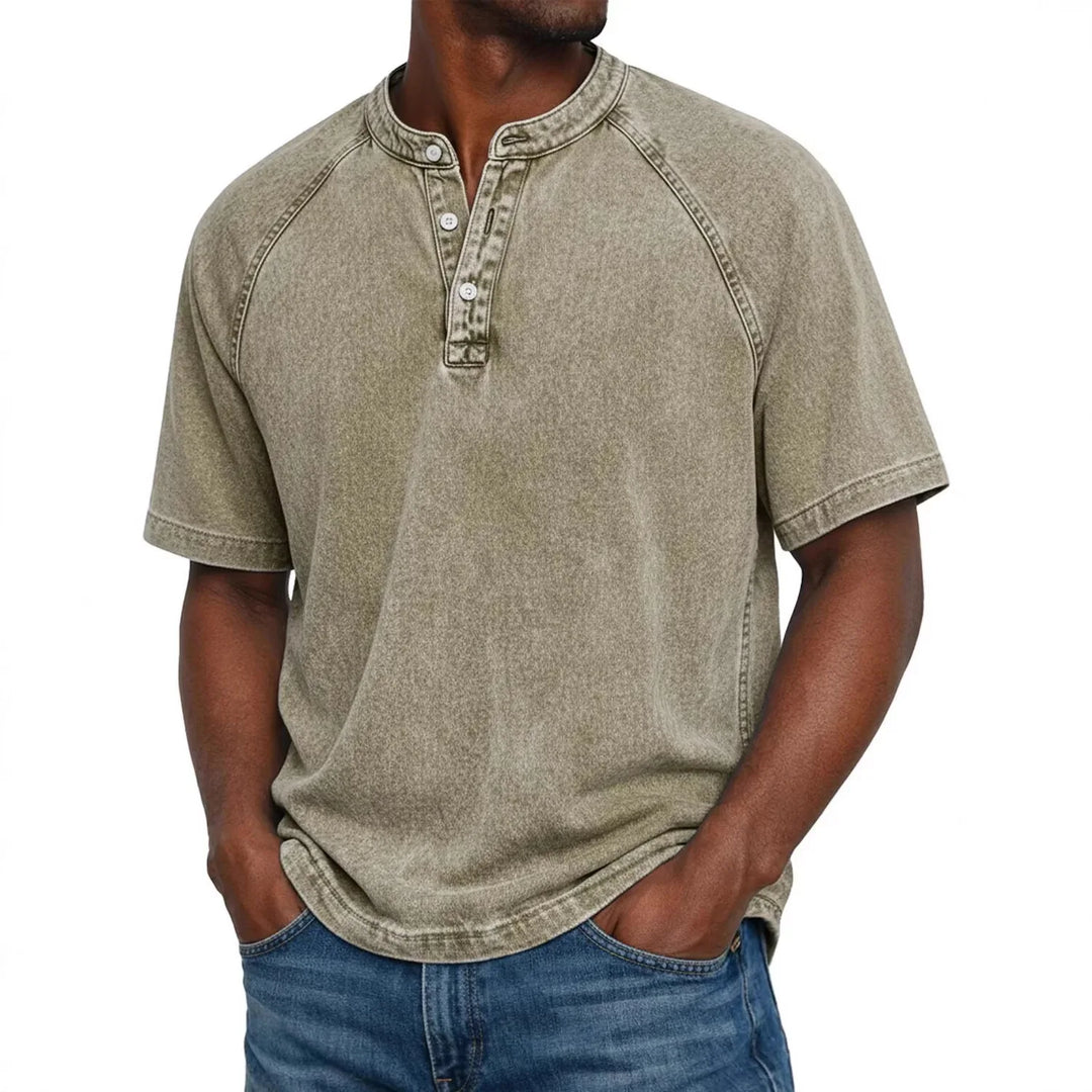 Men's Short-Sleeve Henley | Vintage-Washed T-Shirt with Button Placket