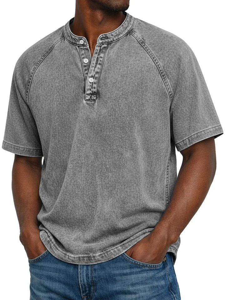 Men's Short-Sleeve Henley | Vintage-Washed T-Shirt with Button Placket