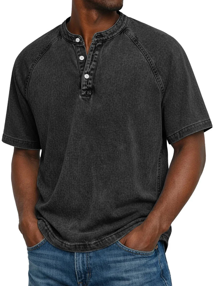 Men's Short-Sleeve Henley | Vintage-Washed T-Shirt with Button Placket