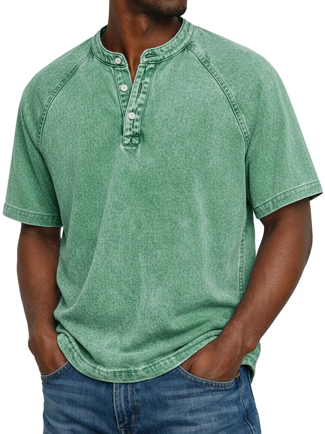 Men's Short-Sleeve Henley | Vintage-Washed T-Shirt with Button Placket
