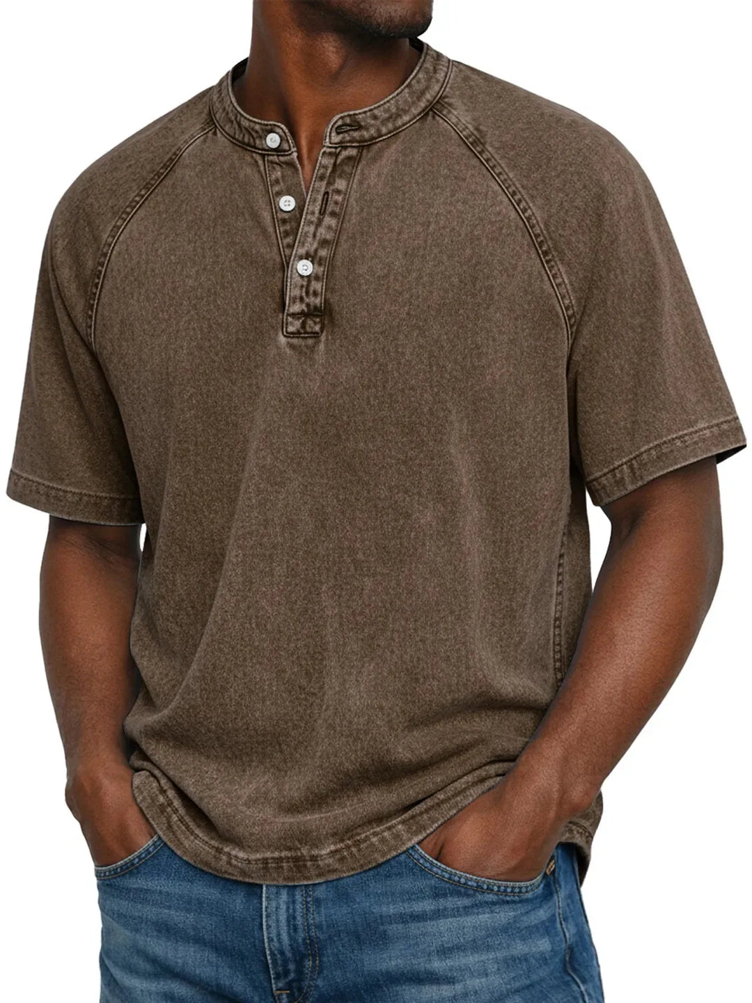 Men's Short-Sleeve Henley | Vintage-Washed T-Shirt with Button Placket