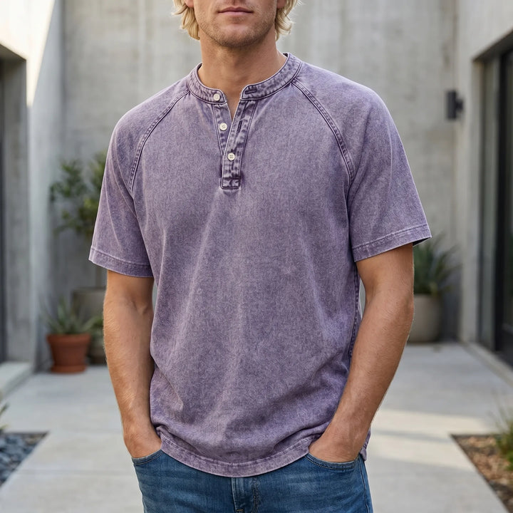 Men's Short-Sleeve Henley | Vintage-Washed T-Shirt with Button Placket