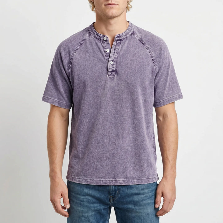 Men's Short-Sleeve Henley | Vintage-Washed T-Shirt with Button Placket