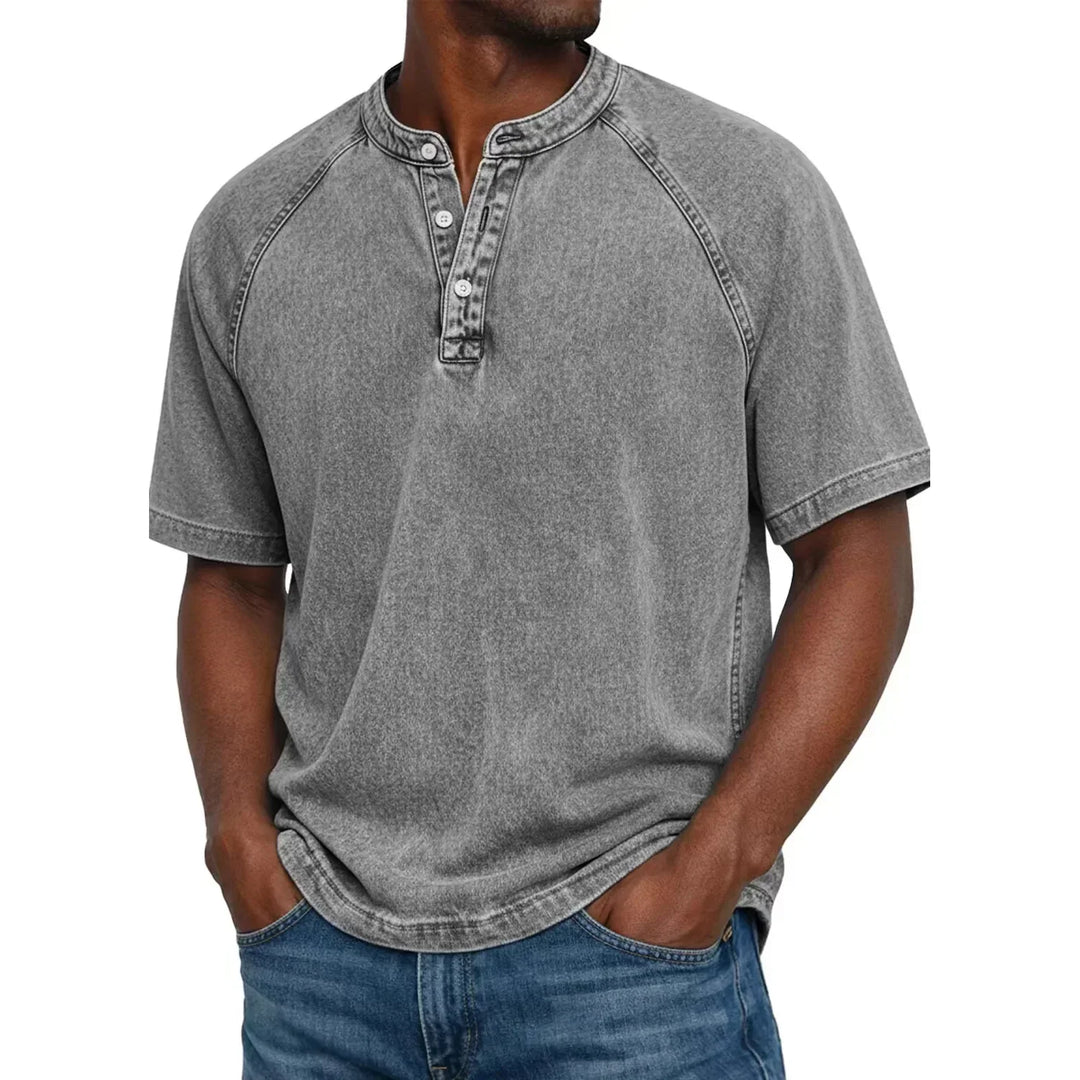 Men's Short-Sleeve Henley | Vintage-Washed T-Shirt with Button Placket