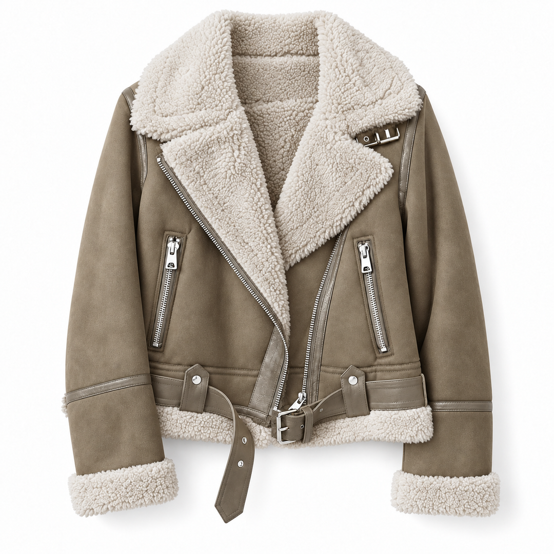 Josephine - Stylish Leather Jacket with Sherpa Lining