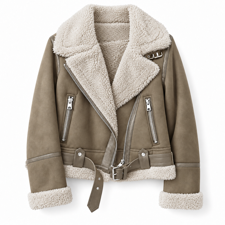 Josephine - Stylish Leather Jacket with Sherpa Lining