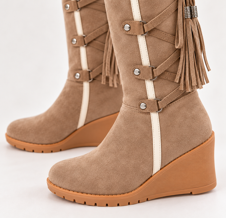 Ladies' Leather Winter Boots – Fur Lining, Wedge Heel, Casual for Cold Weather
