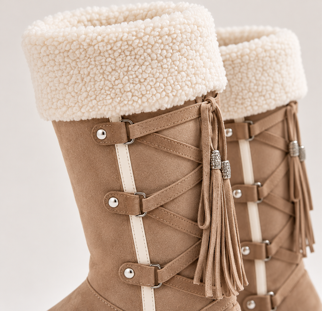 Ladies' Leather Winter Boots – Fur Lining, Wedge Heel, Casual for Cold Weather