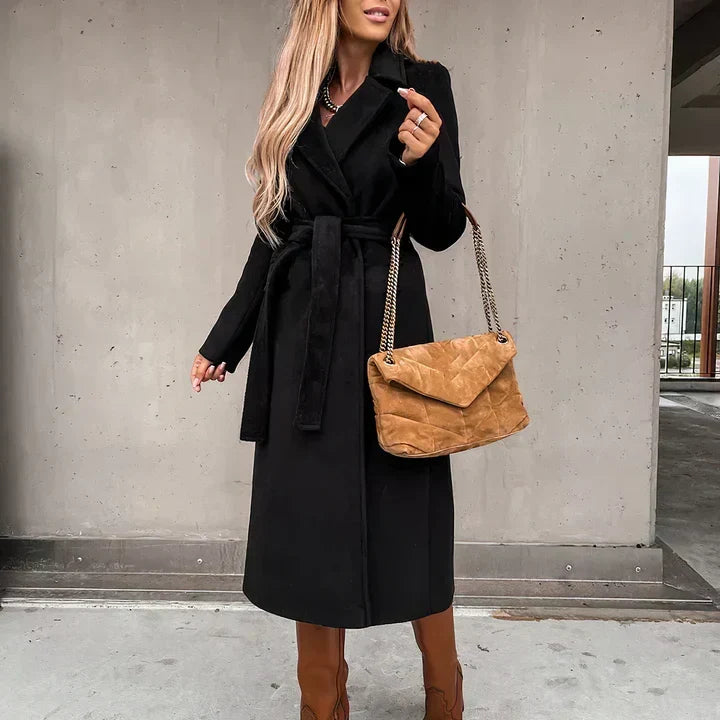 Women's Belted Trench Coat with Wide Collar