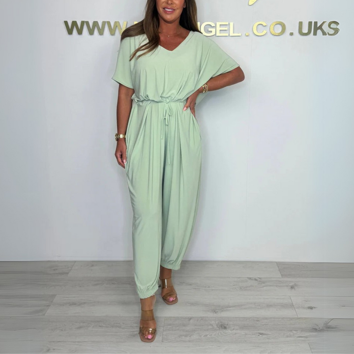 Leysan Cotton Jumpsuit with V-Neck, view 5 - Elena Harper