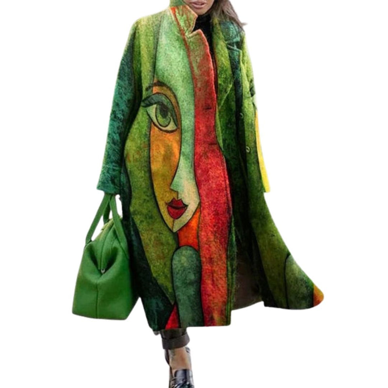 Orsolya - Long Sleeve Printed Coat With Pockets