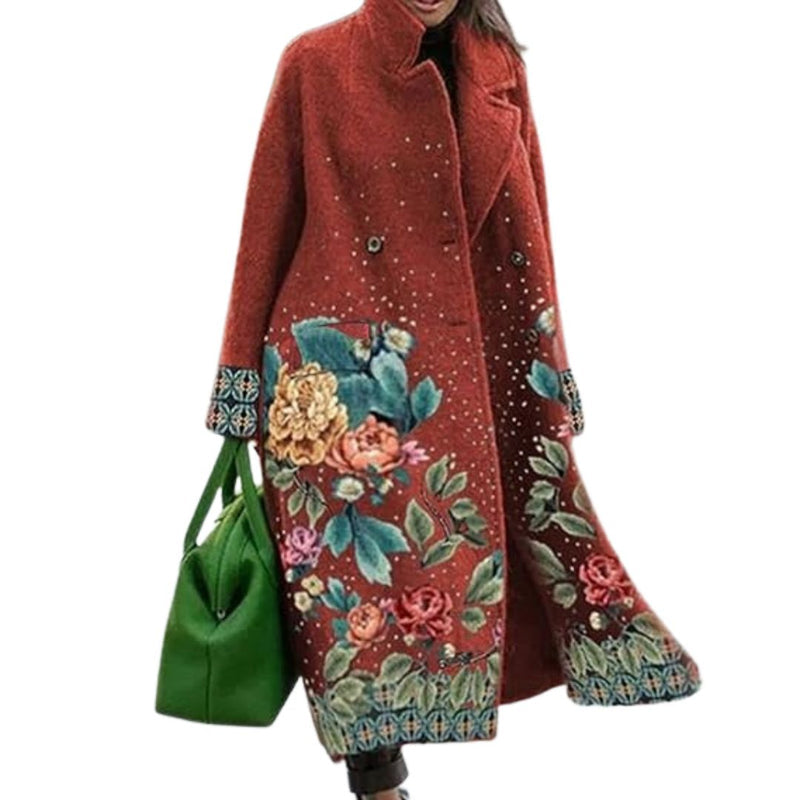Orsolya - Long Sleeve Printed Coat With Pockets