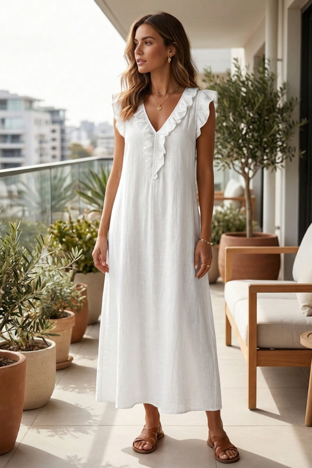 Women's Ruffle Midi Dress Summer - Elena Harper