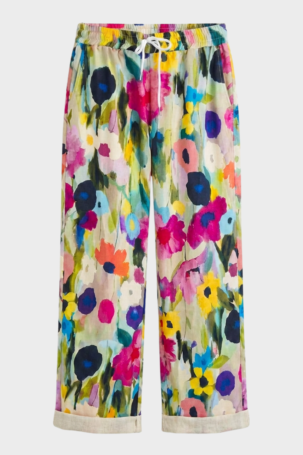 Women's Fabric Pants with Floral Pattern Wide Leg