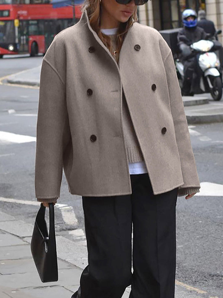 Buttoned Oversized Jacket for Women – Trendy High Collar Jacket
