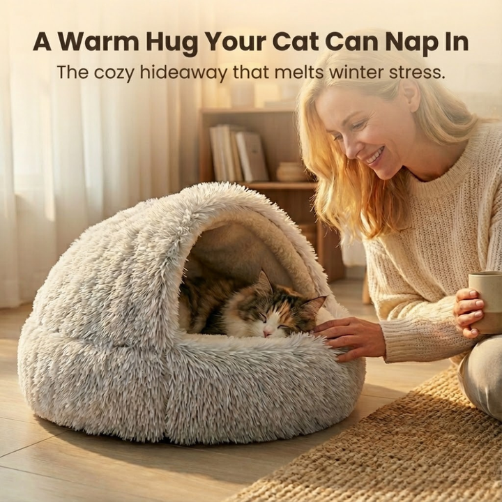 Cloofie Plush Cave Bed for Cats, Semi-Enclosed, view 7 - Elena Harper