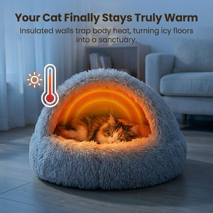 Cloofie Plush Cave Bed for Cats, Semi-Enclosed, view 6 - Elena Harper