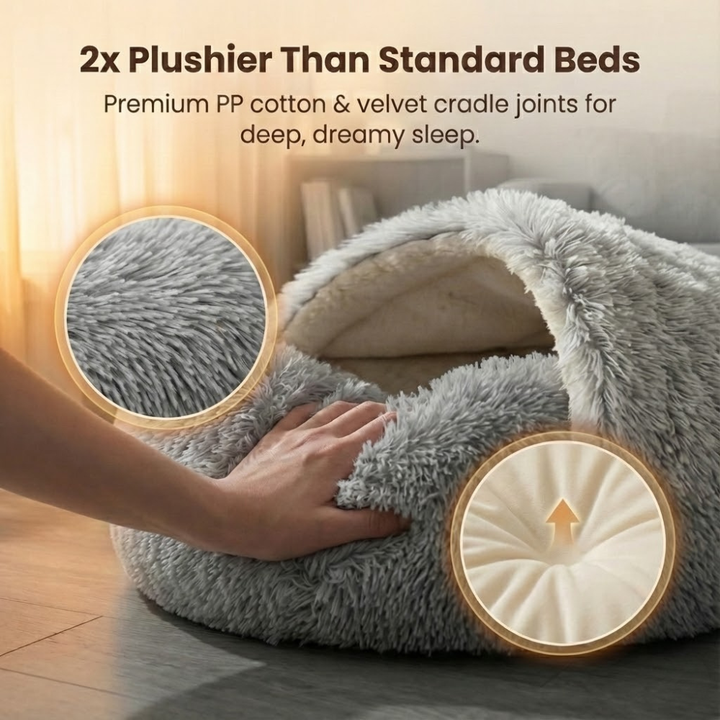 Cloofie Plush Cave Bed for Cats, Semi-Enclosed, view 8 - Elena Harper