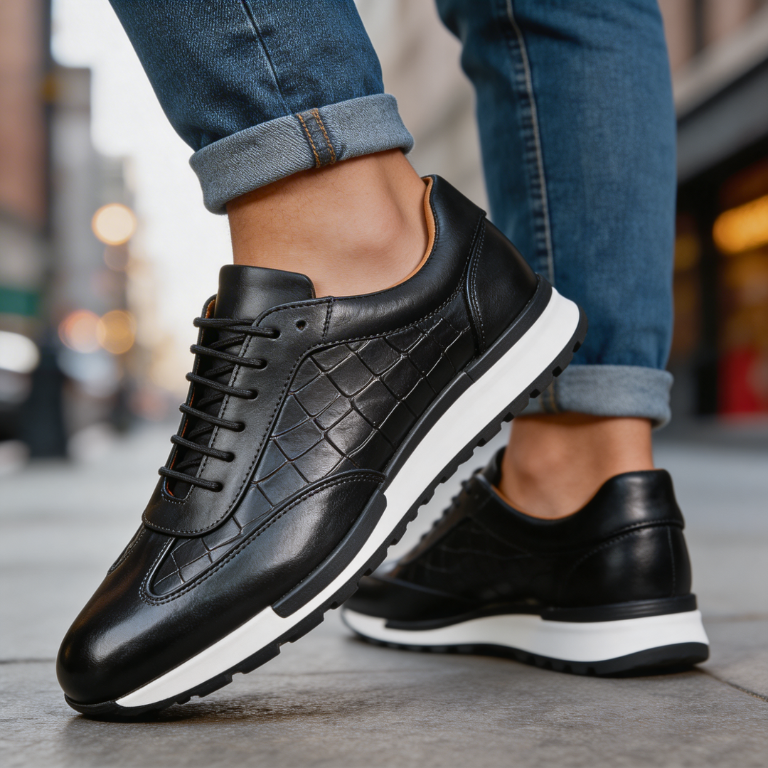 Men's Textured Leather Sneakers with Elegant Laces