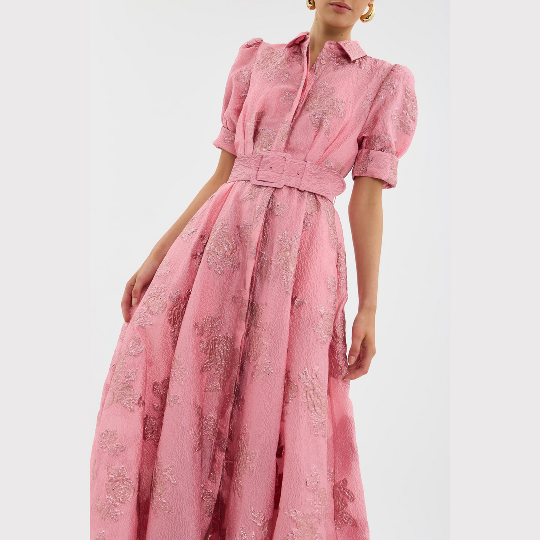 Heanna Pink Dress with Puff Sleeves, view 4 - Elena Harper
