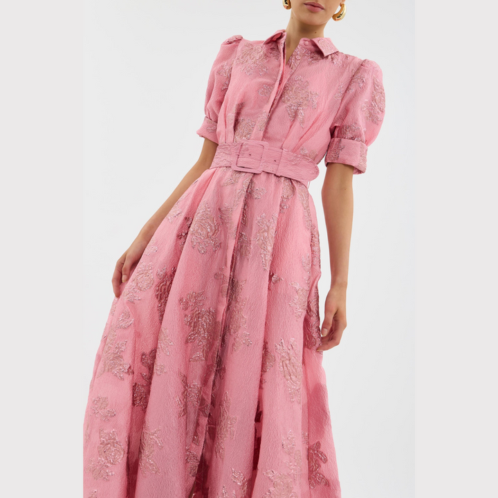 Heanna Pink Dress with Puff Sleeves, view 4 - Elena Harper