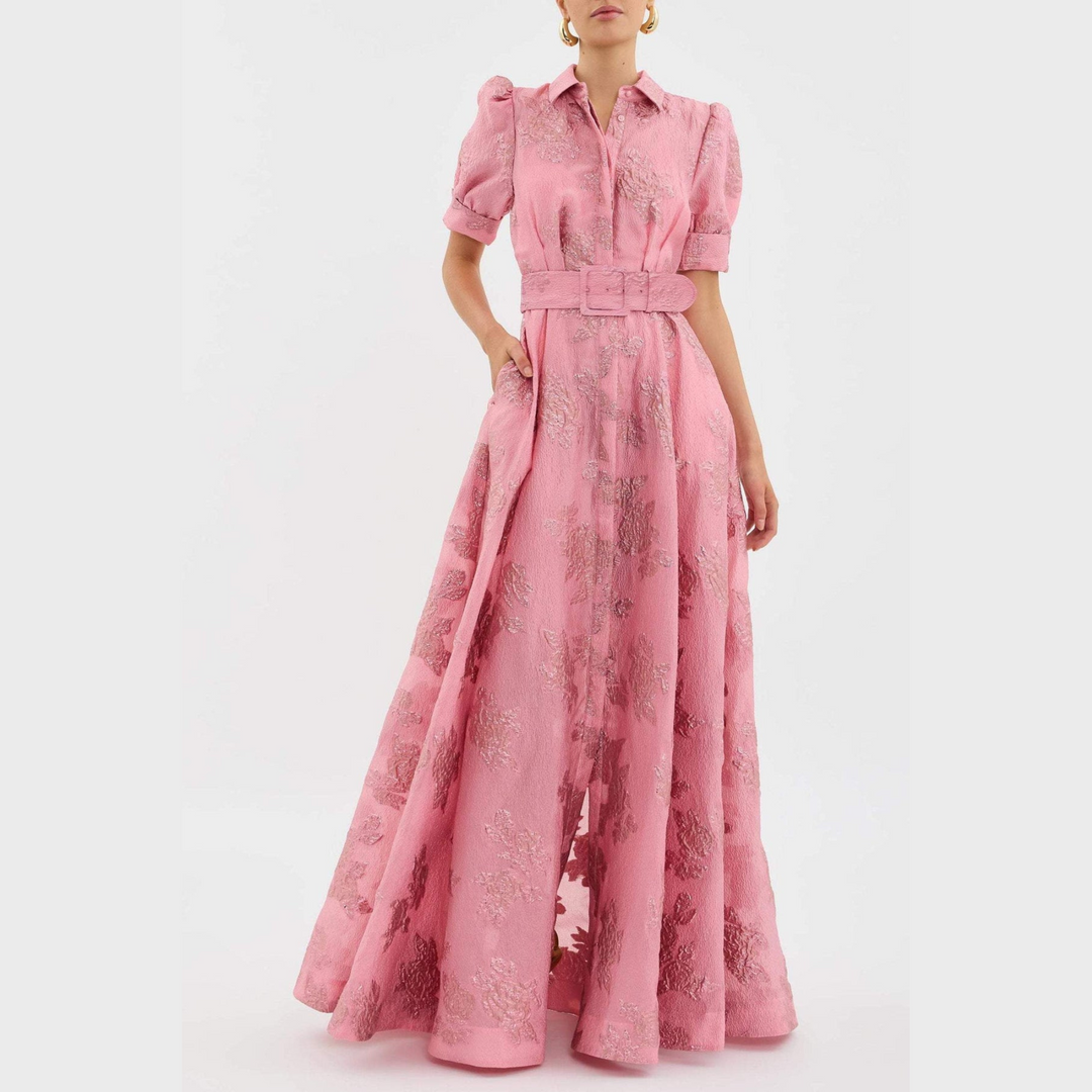 Heanna Pink Dress with Puff Sleeves - Elena Harper
