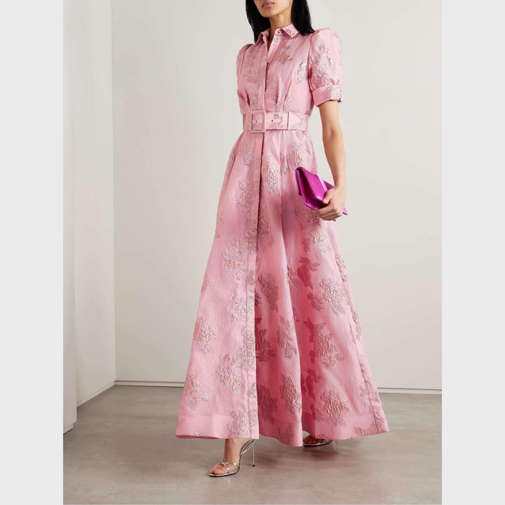 Heanna Pink Dress with Puff Sleeves, view 6 - Elena Harper