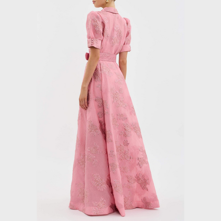 Heanna Pink Dress with Puff Sleeves, view 2 - Elena Harper
