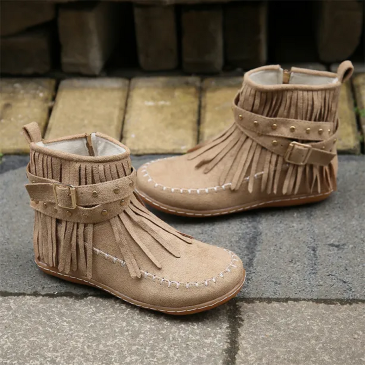 Women’s Vintage Suede Fringe Ankle Boots Bold, Elegant, view 4 - Elena Harper