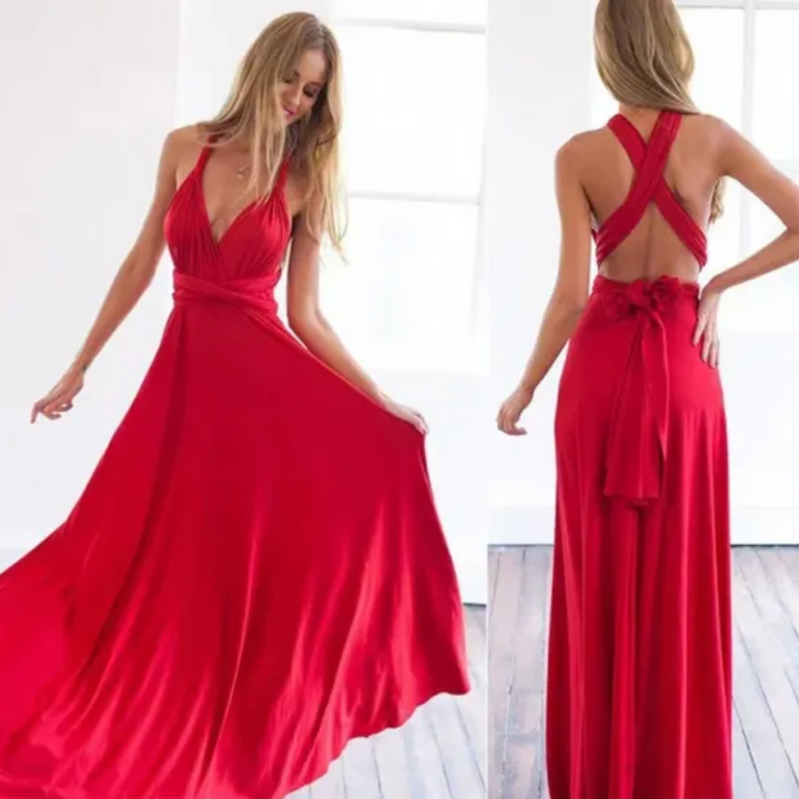 Virella | Long Cross-Front Dress with Halter Neck | Maxi