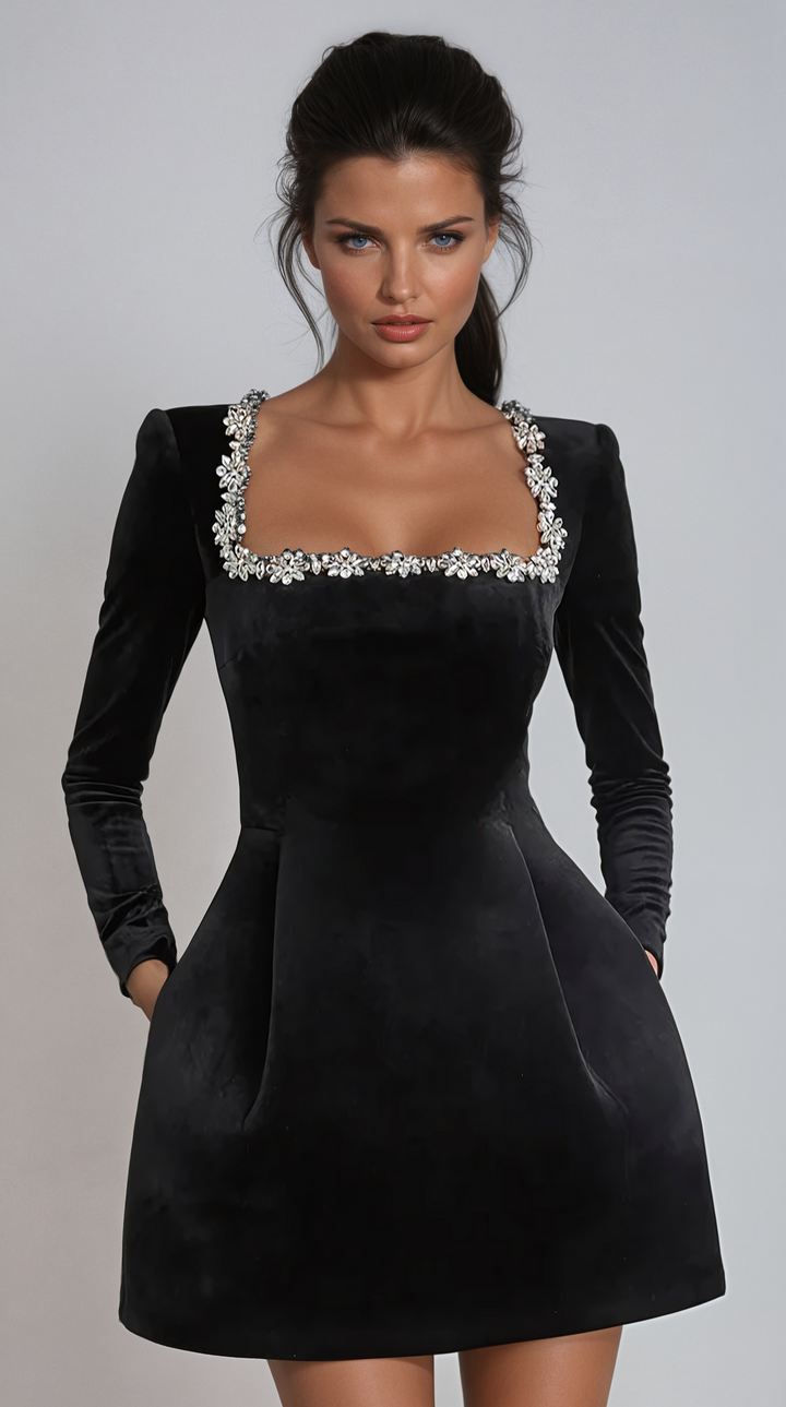 Xanthia | Embellished Velvet Mini Dress
