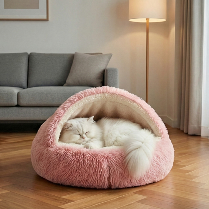 Cloofie Plush Cave Bed for Cats, Semi-Enclosed, view 3 - Elena Harper