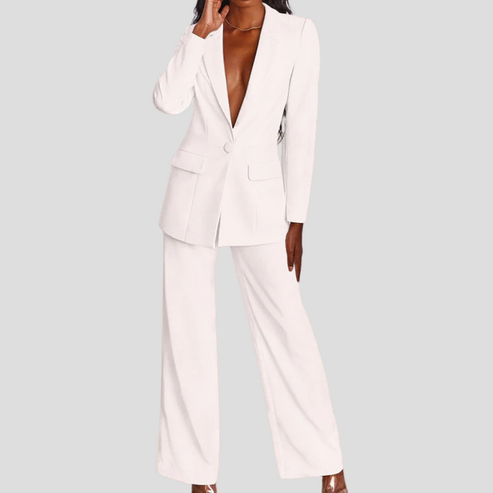 Ladies Blazer Set with Pants and Notch Lapel
