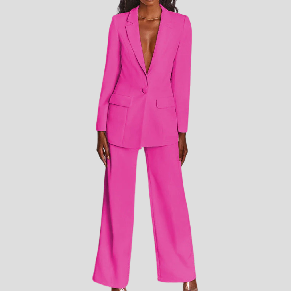 Ladies Blazer Set with Pants and Notch Lapel