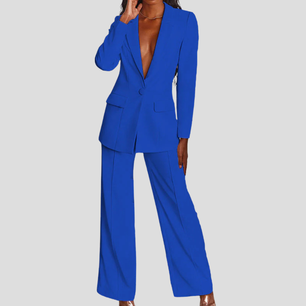 Ladies Blazer Set with Pants and Notch Lapel