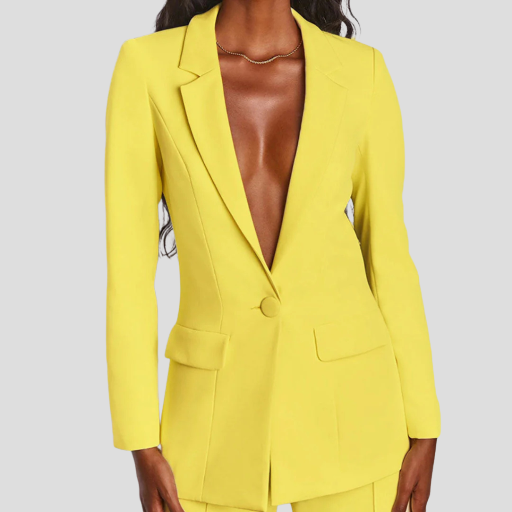 Ladies Blazer Set with Pants and Notch Lapel