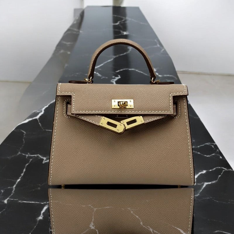Women's Structured Top Handle Handbag with Gold Lock