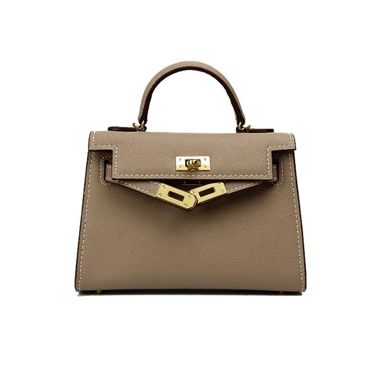 Women's Structured Top Handle Handbag with Gold Lock